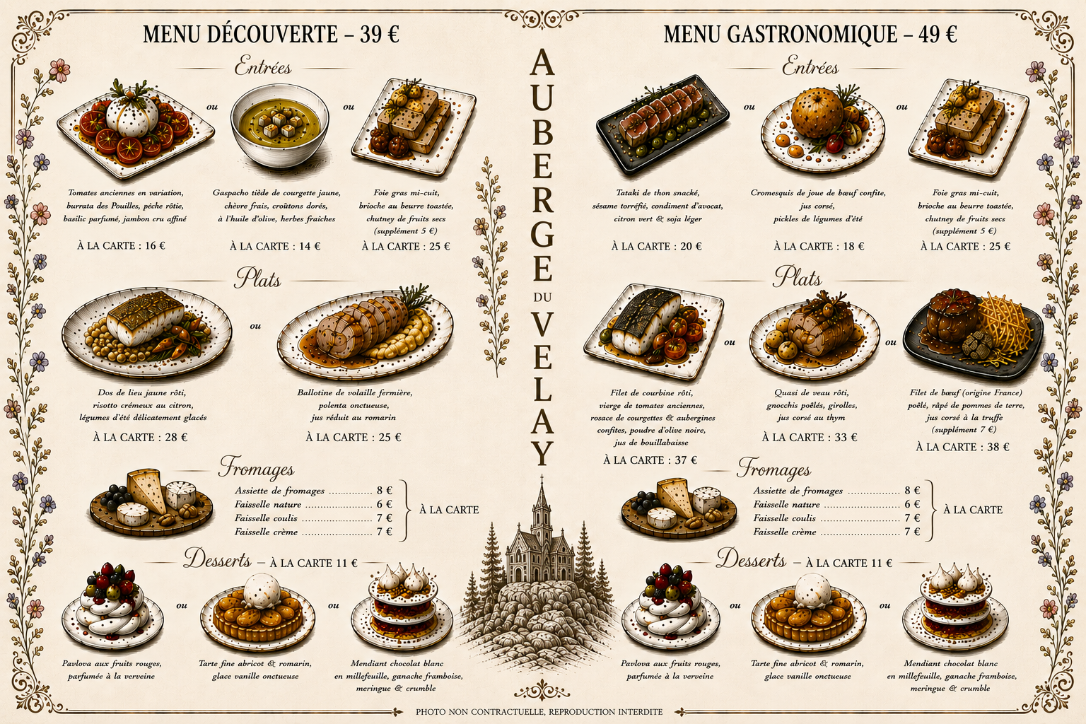 menu auberge du Velay